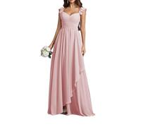 HPPEE Abito da damigella d'onore da donna in chiffon con fessura increspata una linea formale abito da sera abito da sposa abito da ospite, Rosa polvere, 40