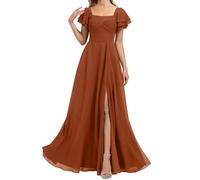 HPPEE Abito da damigella d'onore da donna in chiffon con maniche a fessura pieghettato una linea formale abito da sera abito da sera, Arancio Brunt, 60 Più