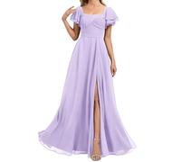 HPPEE Abito da damigella d'onore da donna in chiffon con maniche a fessura pieghettato una linea formale abito da sera abito da sera, Lilla, 52 Più