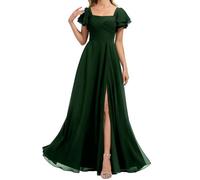 HPPEE Abito da damigella d'onore da donna in chiffon con maniche a fessura pieghettato una linea formale abito da sera abito da sera, Verde smeraldo, 38