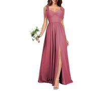 HPPEE Abito da damigella d'onore da donna in chiffon con spacco senza maniche spalline sottili abito da sera formale, Rosa del deserto, 50
