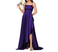HPPEE Abito da damigella d'onore da donna in raso con fessura increspato una linea senza maniche abito da sera formale, Viola, 52 Più
