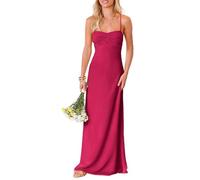 HPPEE Abito da damigella d'onore in chiffon con collo ad anello da donna senza maniche a linea Maid of Honor con spalline sottili abito formale, Fucsia, 44