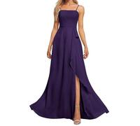 HPPEE Abito da damigella d'onore in chiffon con spalline sottili per donne con spacco increspato senza maniche lungo abito da sera formale, Viola, 42