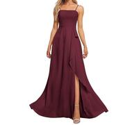 HPPEE Abito da damigella d'onore in chiffon con spalline sottili per donne con spacco increspato senza maniche lungo abito da sera formale, Rosa del deserto, 50