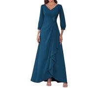 HPPEE Abito da donna a maniche lunghe per la madre della sposa, abito formale in chiffon increspato plissettato abito da sera, Pavone, 50