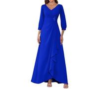 HPPEE Abito da donna a maniche lunghe per la madre della sposa, abito formale in chiffon increspato plissettato abito da sera, Blu reale, 64 Più