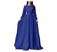 HPPEE Abito da donna in chiffon a maniche lunghe da damigella d'onore pieghettato una linea girocollo formale abito da sera, Blu reale, 52 Più
