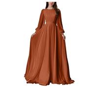 HPPEE Abito da donna in chiffon a maniche lunghe da damigella d'onore pieghettato una linea girocollo formale abito da sera, Glicine, 54 Più