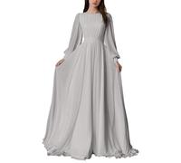 HPPEE Abito da donna in chiffon a maniche lunghe da damigella d'onore pieghettato una linea girocollo formale abito da sera, Argento, 54 Più