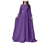 HPPEE Abito da donna in chiffon a maniche lunghe da damigella d'onore pieghettato una linea girocollo formale abito da sera, Viola, 50