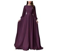 HPPEE Abito da donna in chiffon a maniche lunghe da damigella d'onore pieghettato una linea girocollo formale abito da sera, Uva, 46