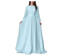 HPPEE Abito da donna in chiffon a maniche lunghe da damigella d'onore pieghettato una linea girocollo formale abito da sera, Azzurro, 52 Più