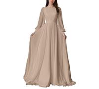 HPPEE Abito da donna in chiffon a maniche lunghe da damigella d'onore pieghettato una linea girocollo formale abito da sera, Tortora, 52 Più