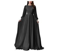 HPPEE Abito da donna in chiffon a maniche lunghe da damigella d'onore pieghettato una linea girocollo formale abito da sera, Nero , 62 Più