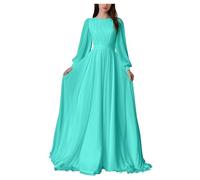 HPPEE Abito da donna in chiffon a maniche lunghe da damigella d'onore pieghettato una linea girocollo formale abito da sera, Turchese, 58 Più