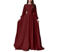 HPPEE Abito da donna in chiffon a maniche lunghe da damigella d'onore pieghettato una linea girocollo formale abito da sera, Borgogna, 52 Più