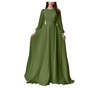 HPPEE Abito da donna in chiffon a maniche lunghe da damigella d'onore pieghettato una linea girocollo formale abito da sera, Verde oliva, 58 Più