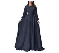 HPPEE Abito da donna in chiffon a maniche lunghe da damigella d'onore pieghettato una linea girocollo formale abito da sera, blu navy, 50