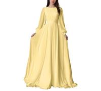 HPPEE Abito da donna in chiffon a maniche lunghe da damigella d'onore pieghettato una linea girocollo formale abito da sera, Giallo, 50