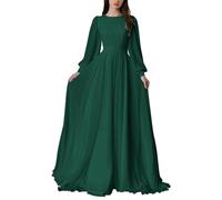 HPPEE Abito da donna in chiffon a maniche lunghe da damigella d'onore pieghettato una linea girocollo formale abito da sera, Verde smeraldo, 52 Più