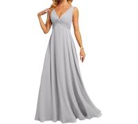 HPPEE Abito da donna in chiffon con scollo a V, senza maniche, linea A, abito da sera, Argento, 48