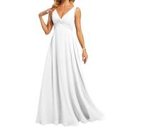 HPPEE Abito da donna in chiffon con scollo a V, senza maniche, linea A, abito da sera, bianco, 58 Più