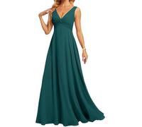 HPPEE Abito da donna in chiffon con scollo a V, senza maniche, linea A, abito da sera, Foglia di t, 58 Più