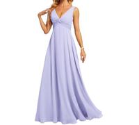 HPPEE Abito da donna in chiffon con scollo a V, senza maniche, linea A, abito da sera, Lavanda, 64 Più