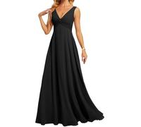 HPPEE Abito da donna in chiffon con scollo a V, senza maniche, linea A, abito da sera, Nero , 46