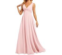 HPPEE Abito da donna in chiffon con scollo a V, senza maniche, linea A, abito da sera, rosa, 40