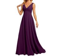 HPPEE Abito da donna in chiffon con scollo a V, senza maniche, linea A, abito da sera, Uva, 50