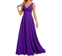 HPPEE Abito da donna in chiffon con scollo a V, senza maniche, linea A, abito da sera, Viola, 42