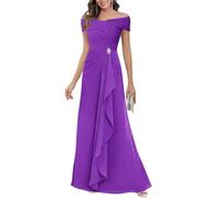HPPEE Abito da donna in chiffon con spalle scoperte per la madre della sposa, abito da sera lungo a pieghe, Viola, 52 Più