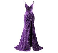 HPPEE Abito da donna in chiffon per madre della sposa con applique in pizzo una linea rotonda abito da sera formale, Uva, 50
