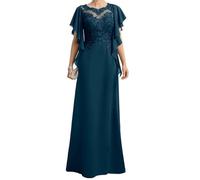 HPPEE Abito da donna in chiffon per madre della sposa con applique in pizzo una linea rotonda abito da sera formale, Foglia di t, 64 Più