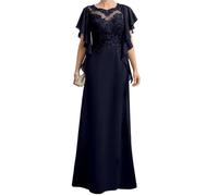 HPPEE Abito da donna in chiffon per madre della sposa con applique in pizzo una linea rotonda abito da sera formale, blu navy, 50