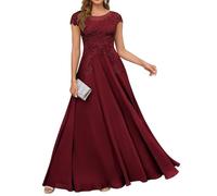 HPPEE Abito da donna in pizzo con applique per madre della sposa, abito da sera lungo in chiffon con maniche a mantello, Borgogna, 50