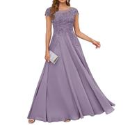 HPPEE Abito da donna in pizzo con applique per madre della sposa, abito da sera lungo in chiffon con maniche a mantello, Glicine, 58 Più