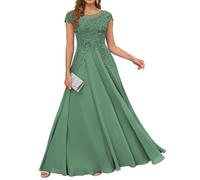 HPPEE Abito da donna in pizzo con applique per madre della sposa, abito da sera lungo in chiffon con maniche a mantello, Eucalipto, 50