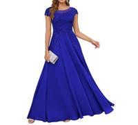 HPPEE Abito da donna in pizzo con applique per madre della sposa, abito da sera lungo in chiffon con maniche a mantello, Blu reale, 40