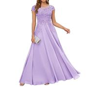 HPPEE Abito da donna in pizzo con applique per madre della sposa, abito da sera lungo in chiffon con maniche a mantello, Lilla, 50