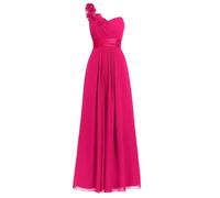 HPPEE Abito da donna monospalla da damigella d'onore in chiffon plissettato senza maniche lungo damigella d'onore abito da sera formale, Rosa acceso, 50