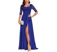 HPPEE, abito da madre della sposa con applicazione in pizzo per matrimonio, con spacco sulle maniche, in chiffon lungo, elegante vestito da sera, Blu reale, 54 Più
