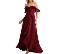 HPPEE Abito da sera da donna con spalle scoperte, in raso, senza maniche, abito da sera, Borgogna, 48
