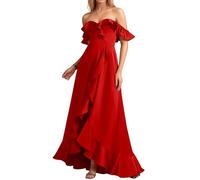 HPPEE Abito da sera da donna con spalle scoperte, in raso, senza maniche, abito da sera, Rosso, 24 Più