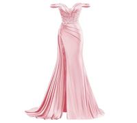 HPPEE Abito da sera formale da donna, in raso, a sirena, con spacco sulle spalle scoperte, rosa, 54 Più