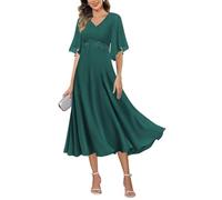 HPPEE Abito da sera formale da donna lunghezza tè madre della sposa con maniche impero vita una linea di chiffon formale abito da sera, Foglia di t, 46