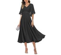 HPPEE Abito da sera formale da donna lunghezza tè madre della sposa con maniche impero vita una linea di chiffon formale abito da sera, Nero , 60 Più