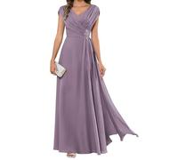 HPPEE Abito da sera lungo da donna per la madre della sposa, plissettato, maniche a mantello, scollo a V, in chiffon, formale, Glicine, 50